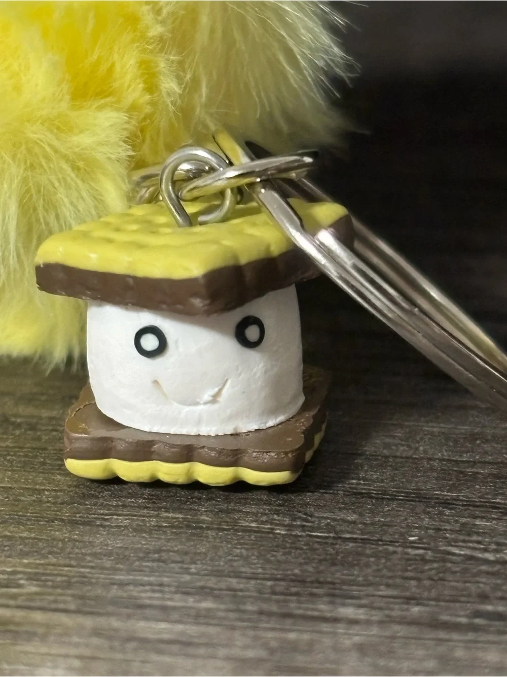 Fuzzy Pom Pom Keychain with S'more Charm - Pick One